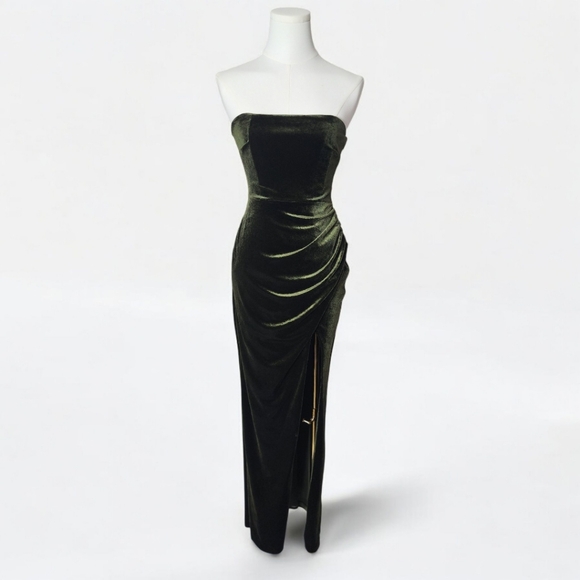 Anthropology  BHLDN  Olive Green Strapless Dress | Size XS - Picture 5 of 11